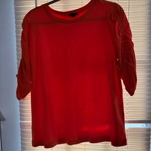 Ann Taylor Orange Red Ruched Sleeve Top Size Large
